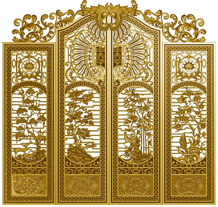 Mẫu cổng nh&ocirc;m đ&uacute;c 4 c&aacute;nh t&ugrave;ng c&uacute;c tr&uacute;c mai